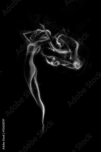 Abstract smoke beautiful woman isolated on black