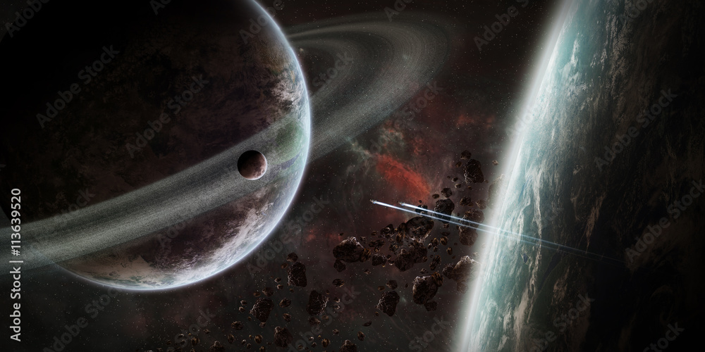 Fototapeta premium Sunrise over group of planets in space