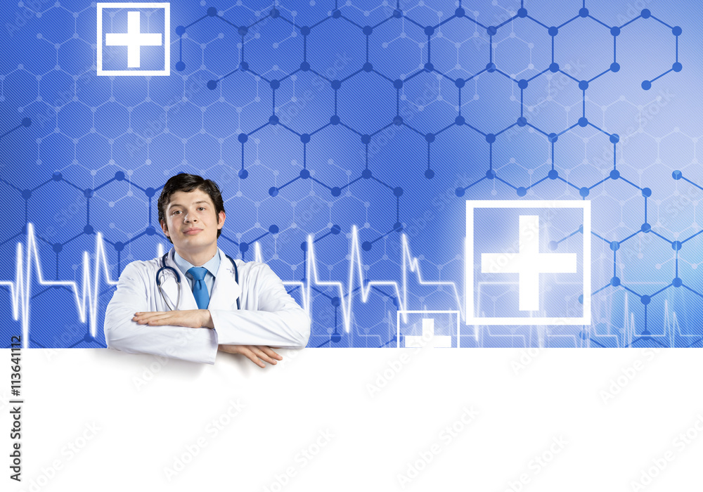 Doctor with banner Doctor with banner