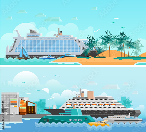 Cruise Vacation Flat Horizontal Banners Set