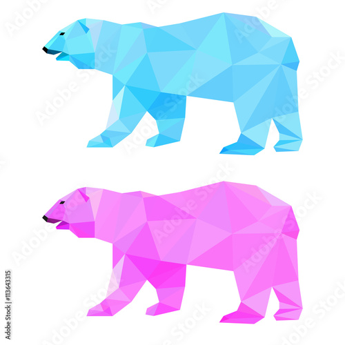 Abstract polygonal polar bear set painted in imaginary colors.
