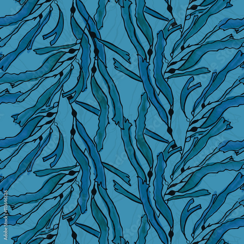 Kelp seaweed blue watercolor