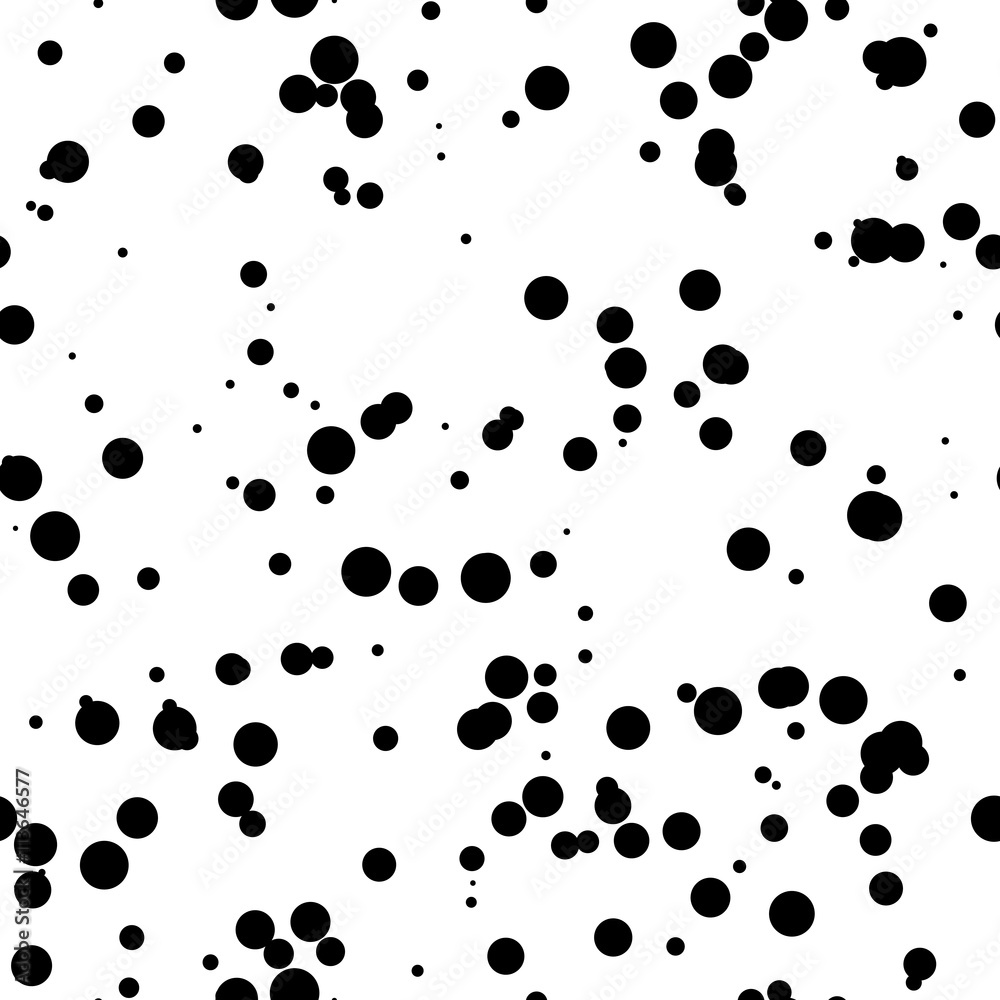 White abstract background with seamless random black circles, dots, film grain, noise, dotwork, grunge texture for design concepts, wallpapers, posters, web, presentations, prints. Vector illustration