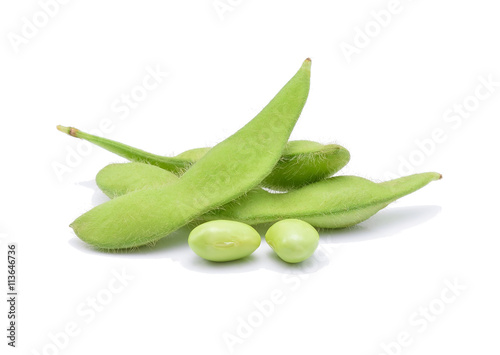 Fresh green soybeans on white background