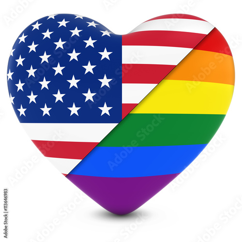 United States Flag Heart Mixed with Gay Pride Rainbow Flag Heart - 3D Illustration