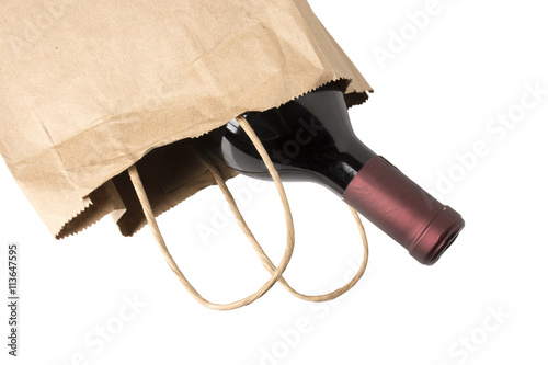 Bottle of Red Wine in Paper Bag - Overhead © IcemanJ