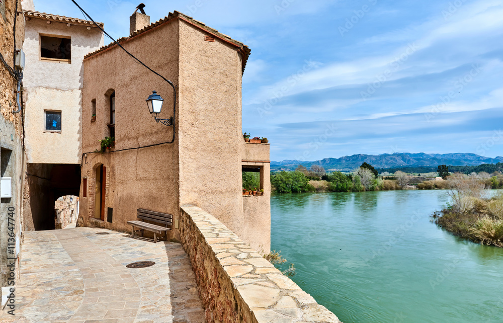 Old town of Miravet and Ebro river. Spain
