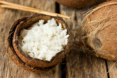 Chinese white boiled rice in coconut emptied