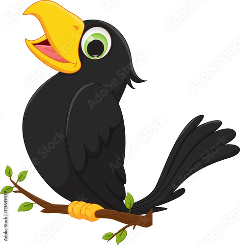 cartoon  crow sitting on tree branch