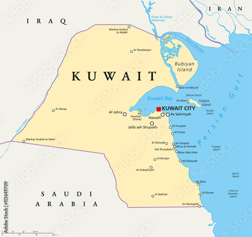 Kuwait Political Map With Capital Kuwait City National Borders Important Cities And Rivers English Labeling And Scaling Illustration Stock Vector Adobe Stock