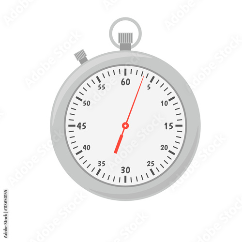 Grey stopwatch with a dial and a red arrow