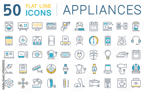 Set Vector Flat Line Icons Appliance