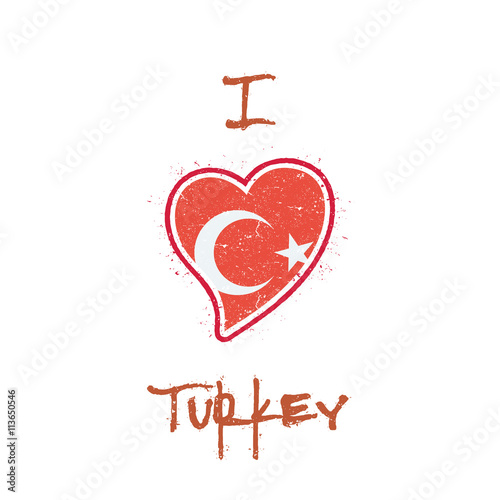 Turkish flag patriotic t-shirt design. Heart shaped national flag of Turkey on white background. Vector illustration.
