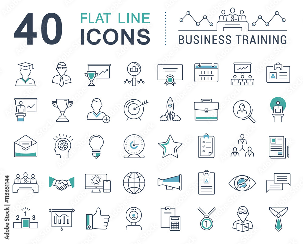 Set Vector Flat Line Icons Business Training Set Vector Flat Line Icons Business Training