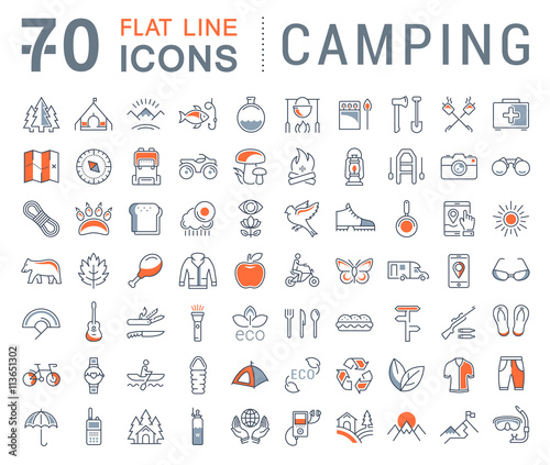 Set Vector Flat Line Icons Camping