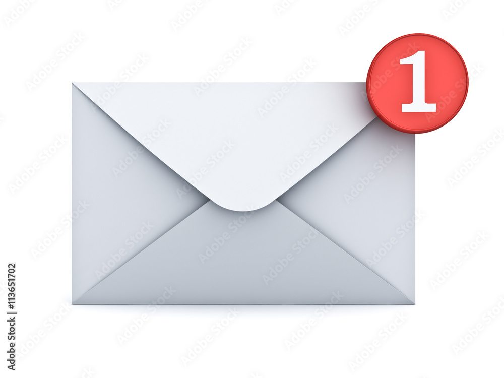 E mail notification one new email message in the inbox concept isolated on white background with shadow 3D rendering E mail notification one new email message in the inbox concept isolated on white background with shadow 3D rendering