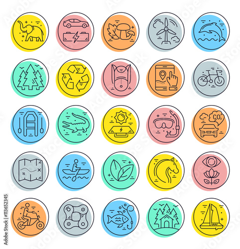 Set Vector Flat Line Icons Ecotourism