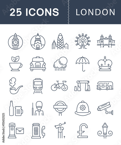 Set Vector Flat Line Icons London