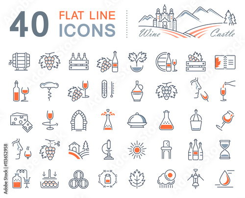 Set Vector Flat Line Icons Wine