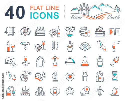 Set Vector Flat Line Icons Wine