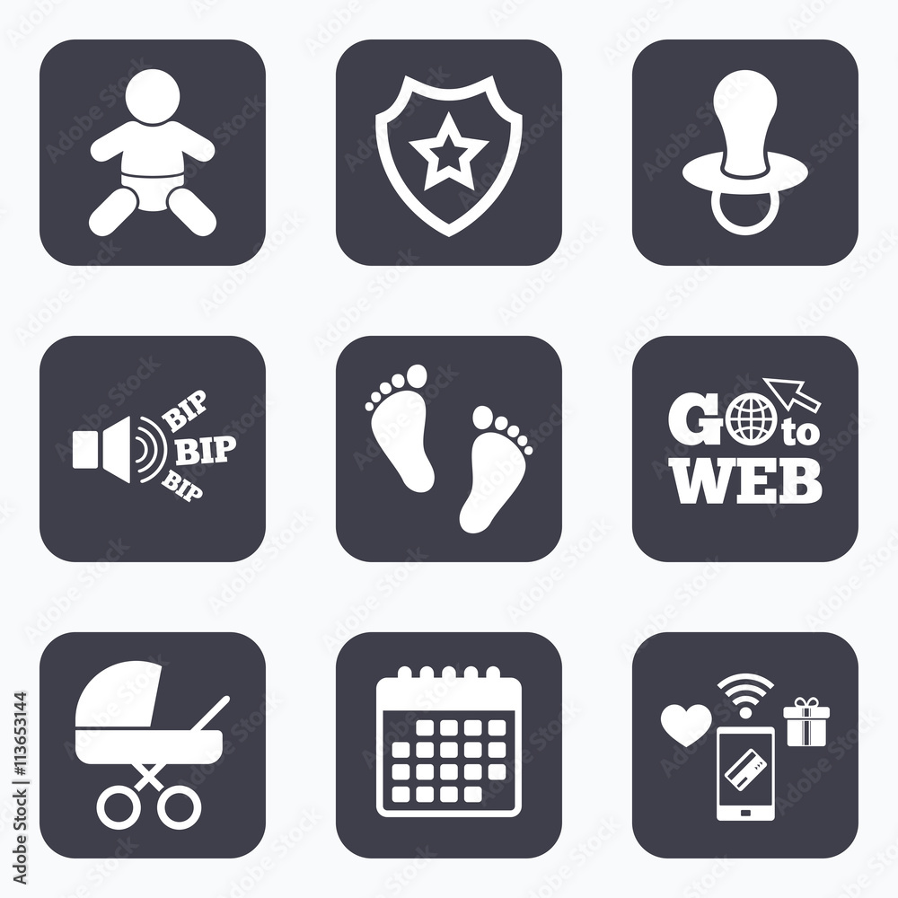 Baby infants icons. Buggy and dummy symbols. Baby infants icons. Buggy and dummy symbols.