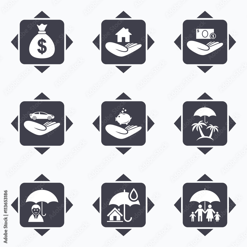 Insurance icons. Life, Real estate and House. Insurance icons. Life, Real estate and House.