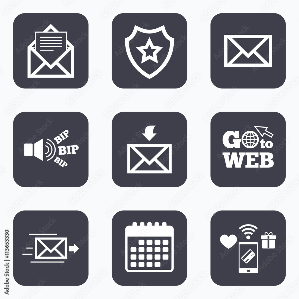 Mail envelope icons. Message document symbols. Mail envelope icons. Message document symbols.