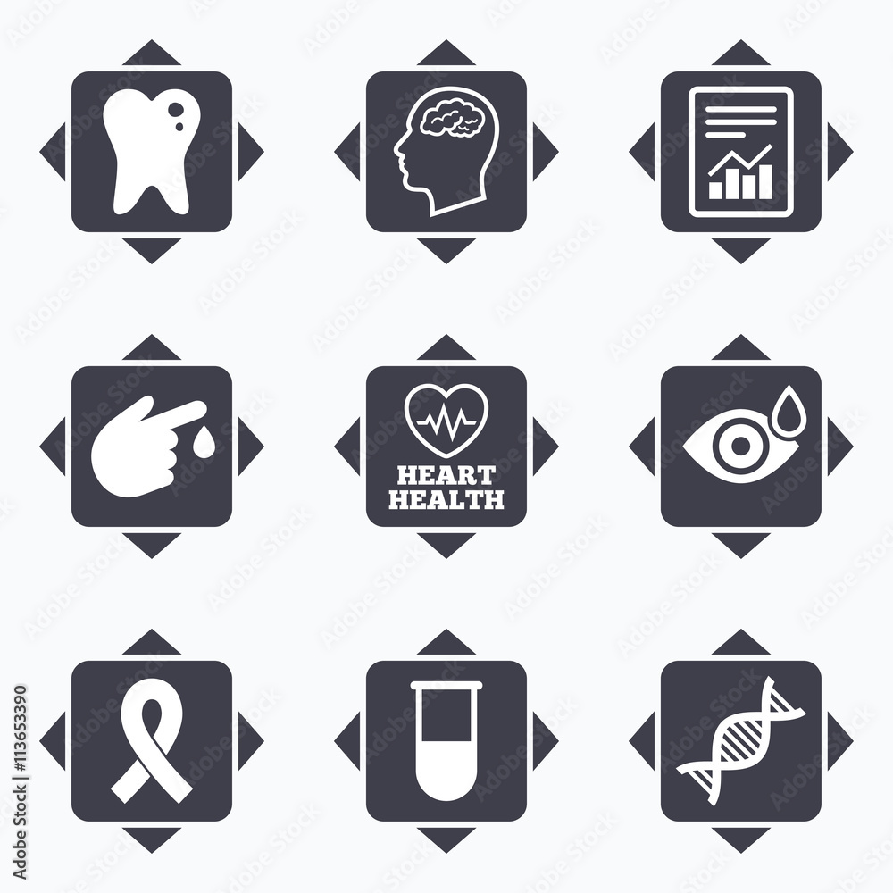 Medicine, medical health and diagnosis icons. Medicine, medical health and diagnosis icons.