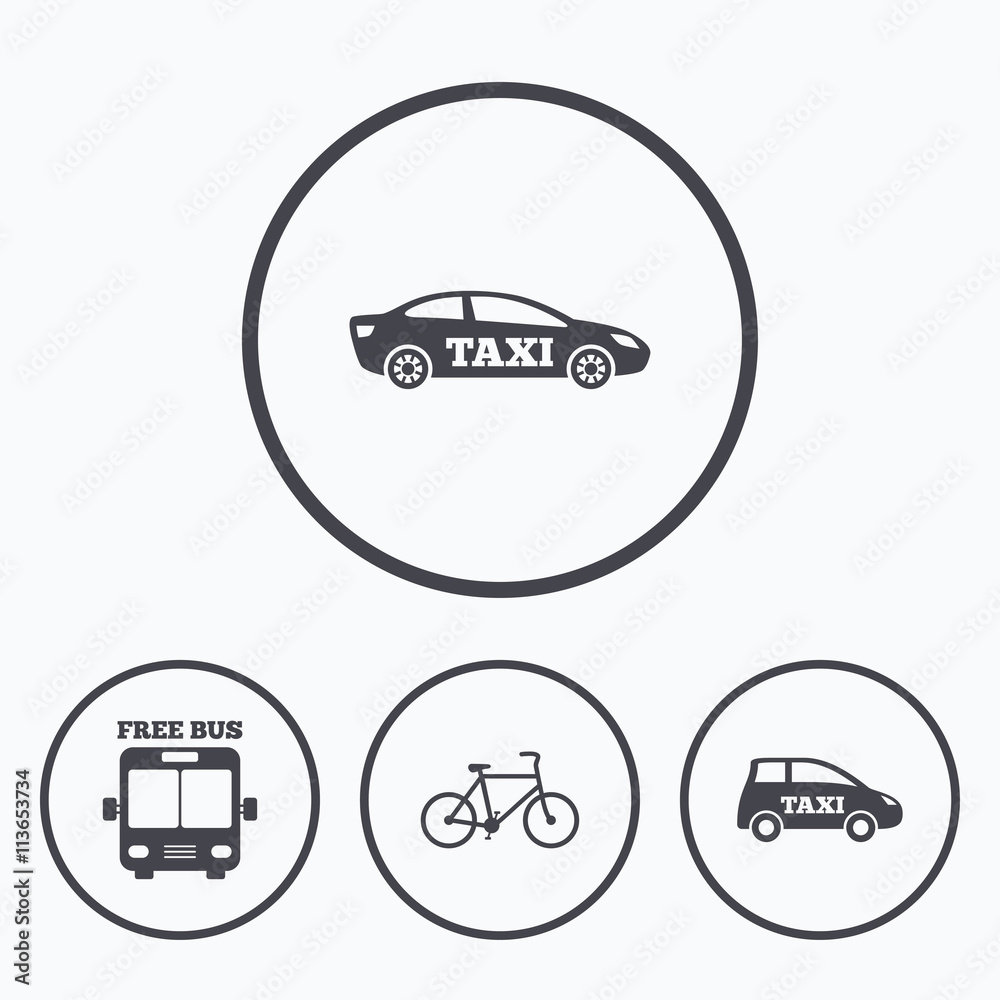 Public transport icons. Free bus, bicycle signs. Public transport icons. Free bus, bicycle signs.