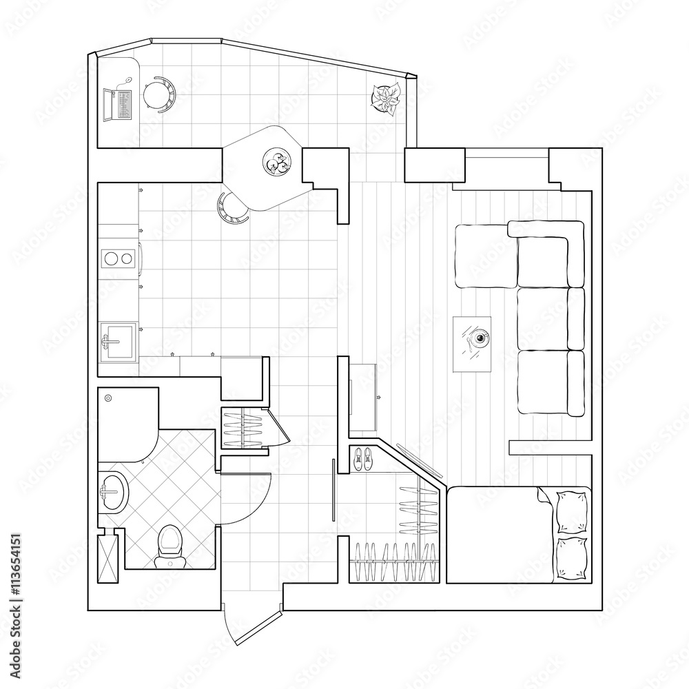 Minimalist Apartment Renovation Sketch in Fusion Style | AI Art Generator |  Easy-Peasy.AI