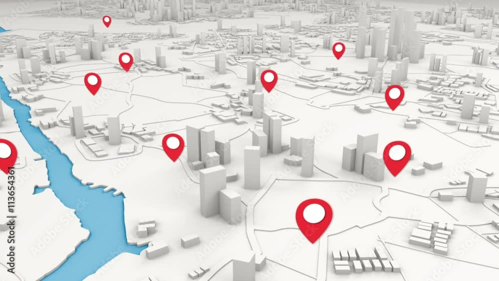 Aerial View of City Buildings 3D Render With Point Map