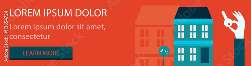 Vector real estate concept in flat style - hand holding a key of property