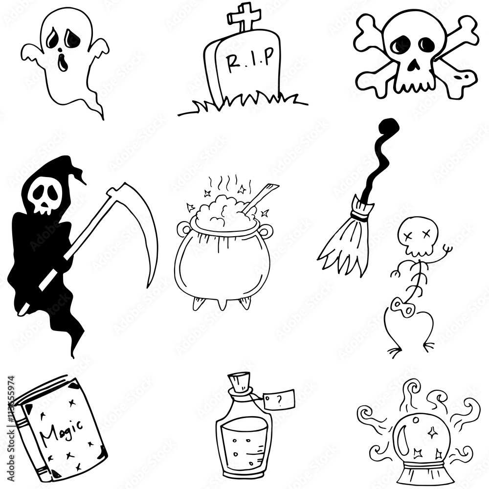 Obraz premium Halloween vector doodle on white backgrounds