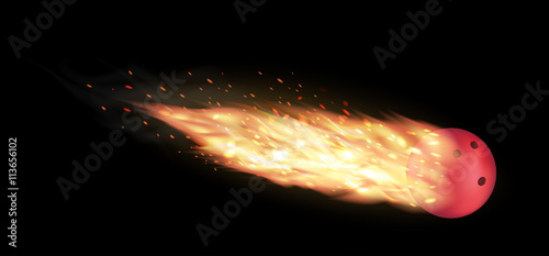 bowling ball burning on a black background