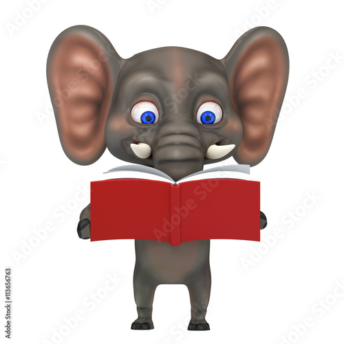 3d render illustration Cartoon elephant reading book