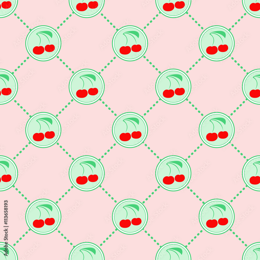 Lovely cherry icons, Seamless berry pattern with cherry, vector illustration, soft colors, flat design Lovely cherry icons, Seamless berry pattern with cherry, vector illustration, soft colors, flat design