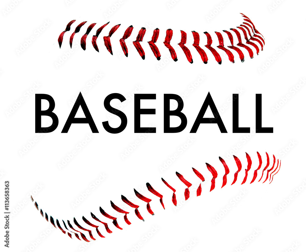 Leather stitches on a baseball high key. The word "Baseball" over white  Stock Illustration | Adobe Stock