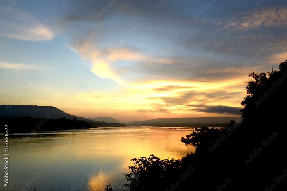 Good Morning Mae Khong river, border of Thailand and Laos, Twilight sky background. Good Morning Mae Khong river, border of Thailand and Laos, Twilight sky background.