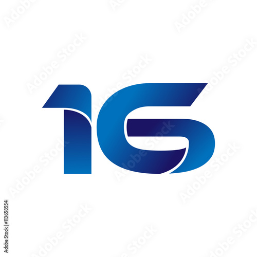 Simple Numbers Logo Vector Blue 16