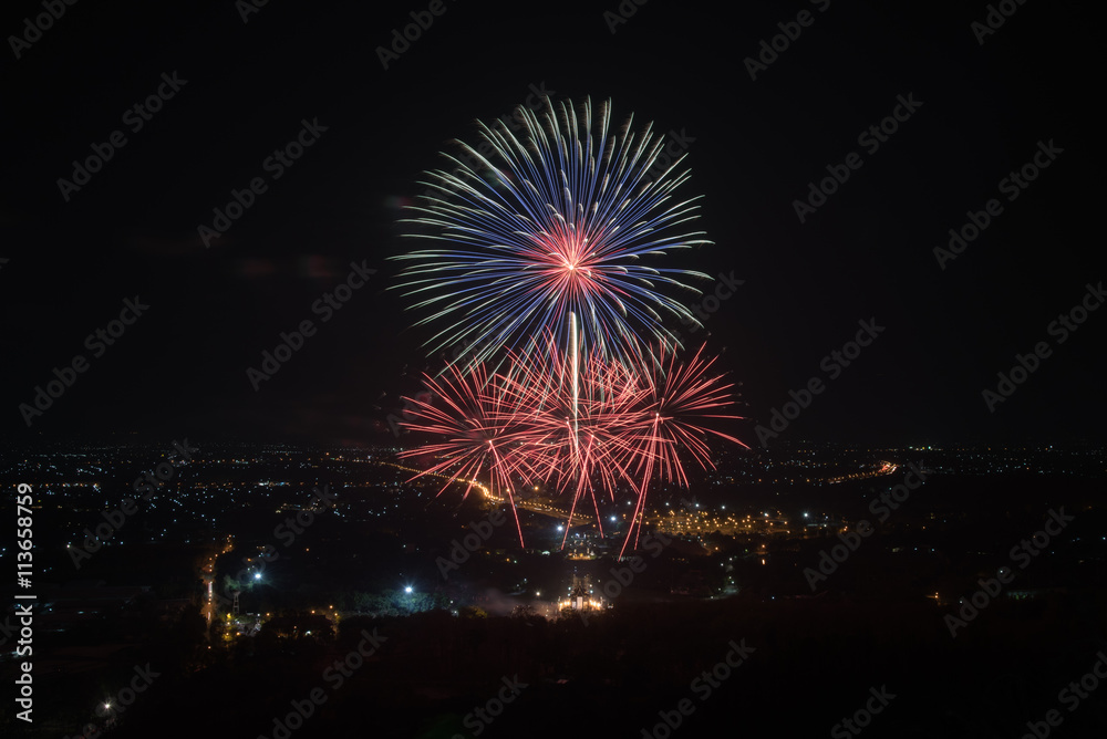 Fireworks  in Royal Park Rajapruek, Chiangmai,Thailand : High vi