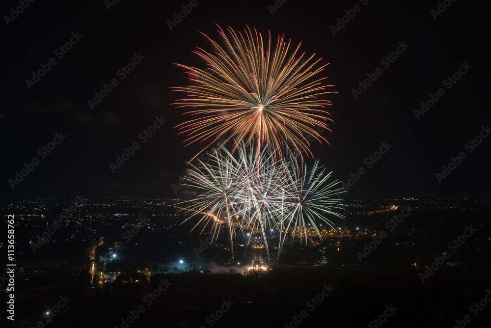 Fireworks  in Royal Park Rajapruek, Chiangmai,Thailand : High vi