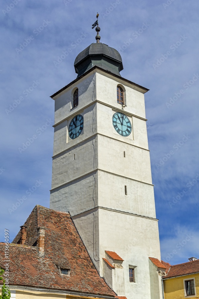  Medieval clock tower with bell in Europe  - Council Tower 