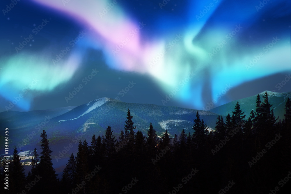 Beautiful landscape with northern lights