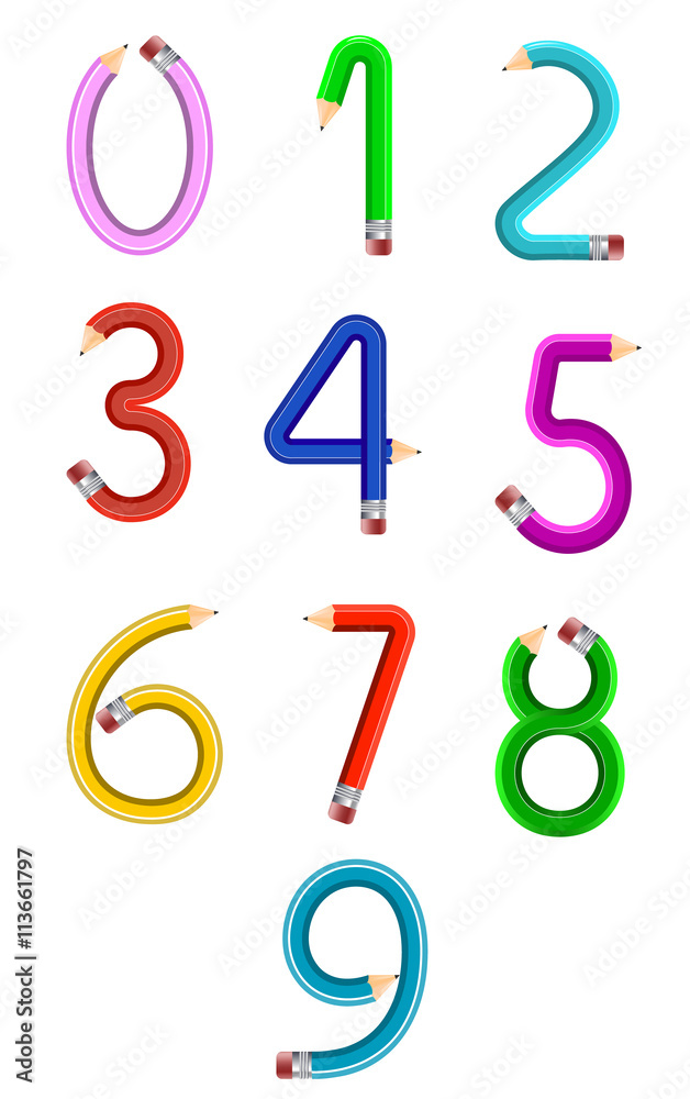 The number in the form of a bent pencil. 3D illustration The number in the form of a bent pencil. 3D illustration