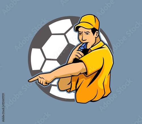 Referee blows whistle and pointing his finger