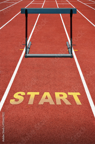 Run Track at Stadium with Barrier and Start Word