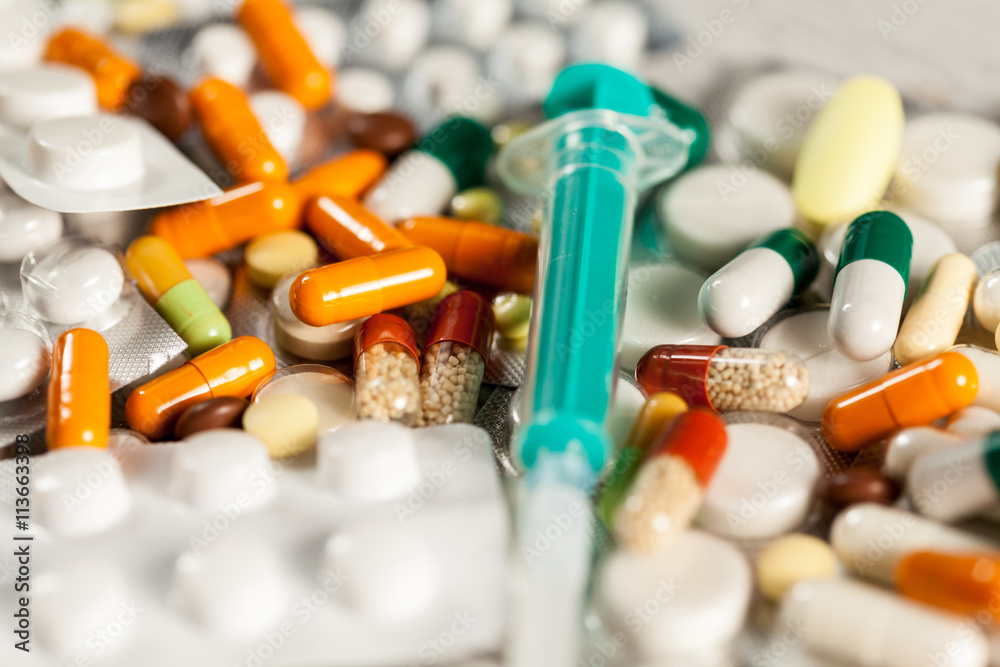 Drugs, pills and medication on table in close up photo. Healthcare treatment
Drugs, pills and medication on table in close up photo. Healthcare treatment