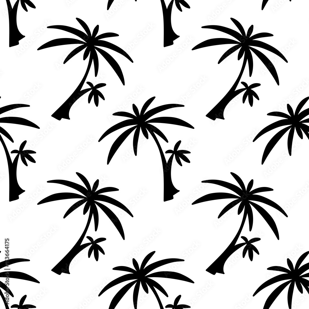 Seamless pattern with silhouettes palm trees