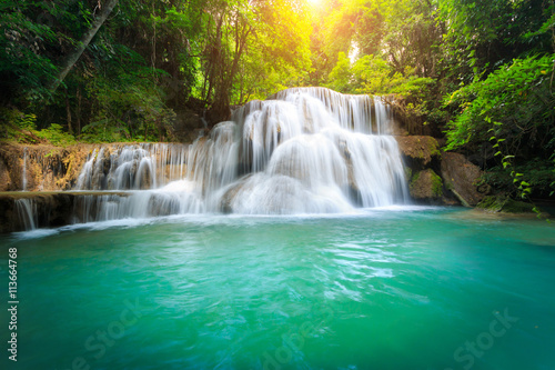 Fototapeta Naklejka Na Ścianę i Meble -  Landscape photo, Huay Mae Kamin Waterfall, beautiful waterfall in rainforest at Kanchanaburi province, Thailand