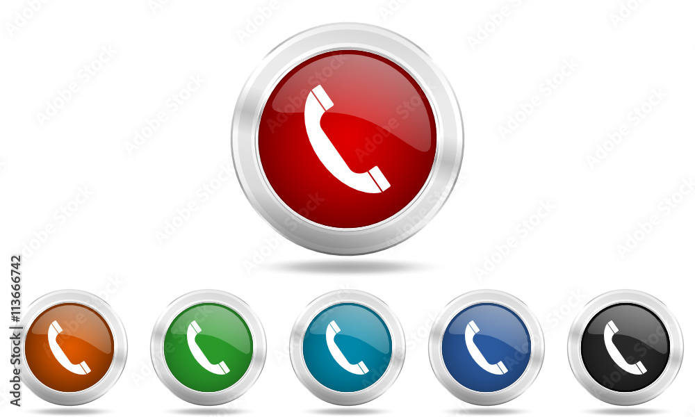 Metallic round glossy vector phone icon set Metallic round glossy vector phone icon set